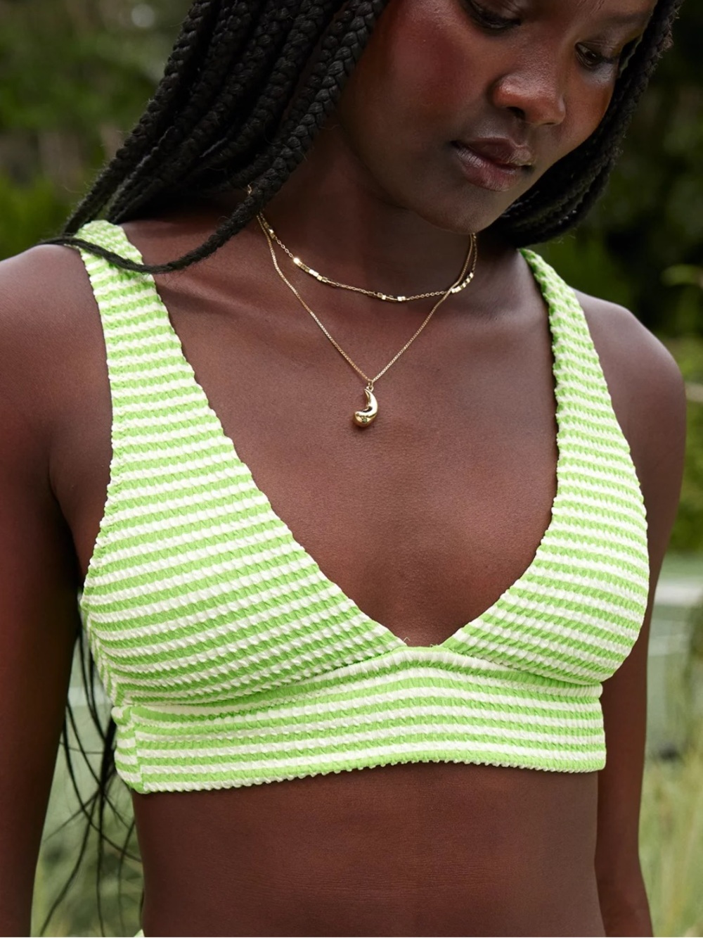 {American Eagle Aerie} Brand New Crinkle Stripe Longline Plunge Bikini Top